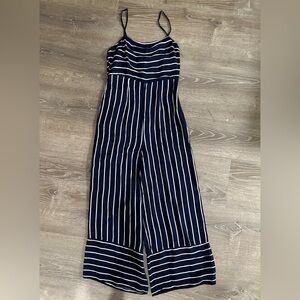 F21 navy stripped jumpsuit